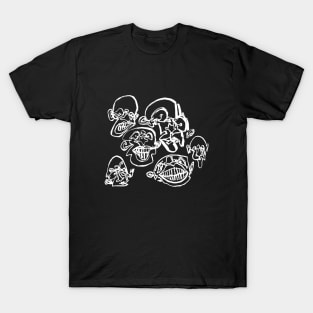 Multiple faces #2 - Psychedelic Line Ink Drawing with Art Style Black T-Shirt